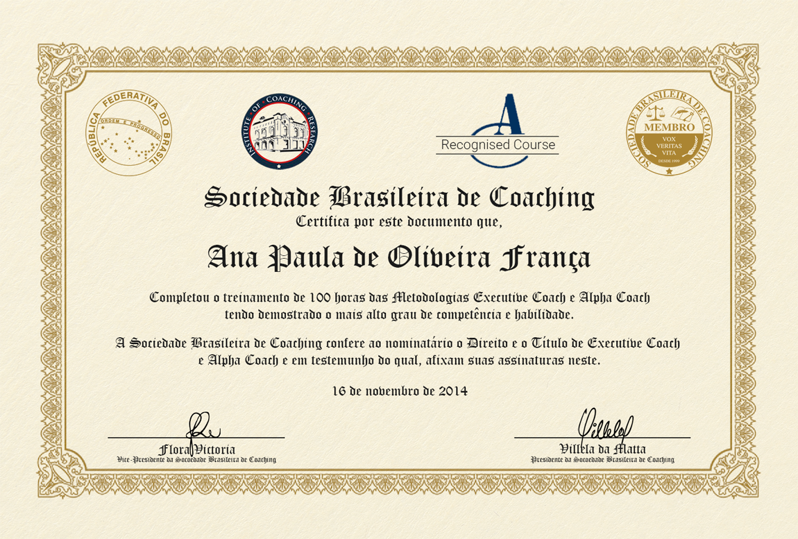 COACH ANA PAULA - CERTIFICADO - SOCIEDADE BRASILEIRA DE COACH 